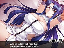 Lusty anime hottie with purple hair and big tits tied up for fucking