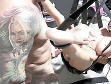 I'm getting pounded in a swing until my tight pink pussy releases all its cum