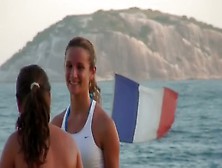 Hot Beach With Hot Babes In Tight Shorts Playing Volleyball