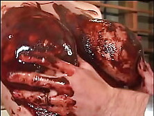 Breasty golden-haired enjoys sex with chocolate on her large breasts