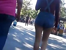 Ass cheeks fall out of denim shorts