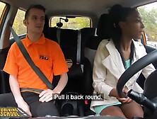FakeDrivingSchool African Brit Asia Rae Gets Stuck and Fuck