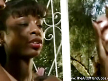 Two Ebony Babes Jerk Off A White Dick