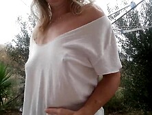 nippleringlover mother i'd like to fuck flashing biggest pierced teats outdoors,  whilst neighbor is next door in his garden