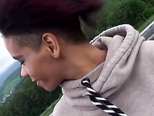 Half ebony chick WowLara has sex public