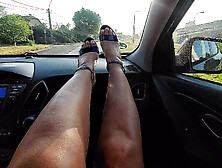 Stepmom wears high heels and teases her stepson in the car on the way to work in the morning