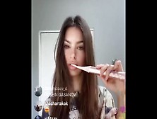 Emily Ratajkowski Brushing Her Teeth