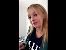 Cute college babe strips off her socks and worships her own feet and toes