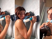 Blow two monster dildo in my bath