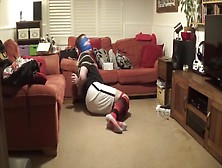 Footballer bound and gagged tight by woman if he doesnt escape he gets used