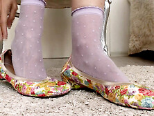 Colorful Ballerinas And Short Purple Socks Shoe Play