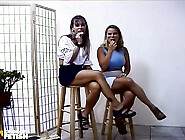 Blonde And Brunette Babes Get Pussies Drilled By Two Men After Licking Lollipops