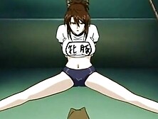 Busty anime girl is tied up and fingered by three kinky guys