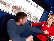 Angry Teeny in Overknee Socks at Femdom Fuck with her Nerd Coach