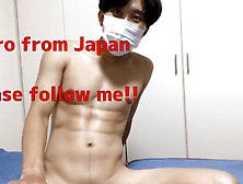 【初顔出し】かわいい系パイパン日本人男子オナニー/最後はお腹に射精　筋肉　Japanese Musterbation Muscle