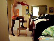 sexy babe strips out of red lingerie