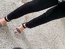 Amateur Babe Gets Her Feet With French Pedicure Filmed By A Voyeur In Public