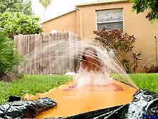 Hot sex with two pornstars outdoors