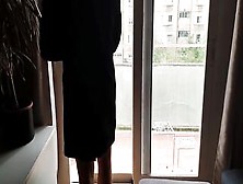 Exhibitionist Wife In Front Of The Neighbour Door,  Exposed In The Elevator