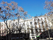 Rimming in the Middle of Barcelona Tourist Street La Rambla