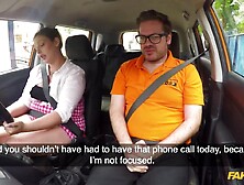 Fake Driving School UK big beautiful woman student with massive white butt and swinging natural melons