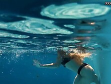 Consummate Body Golden-Haired Teen Enjoys In Nature's Garb Swimming