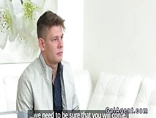 Nervous amateur guy bangs female agent in casting