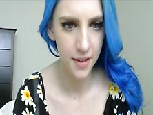 Blue Haired Girl In Flowers Plays With Tits