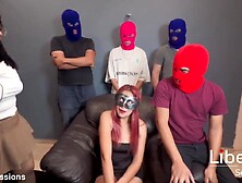 Slender hotwife playing spin the bottle with singles and her cuckold spouse,  sucking everybody's shlong