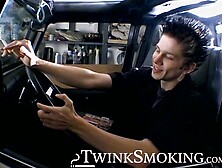 Attractive Ian Madrox Is Blowing Smoke And Starts Stretching His Cock In His Smoky Je