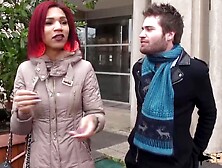 Ebony chick with red hair, Keli invited a charismatic stranger to her place to fuck him