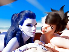 Overwatch - Widowmaker & Tracer Suck & Fuck Cock on Beach Day (Animation with Sound)
