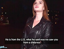 Public Agent Night time Oral Job in the Forest with Redhead