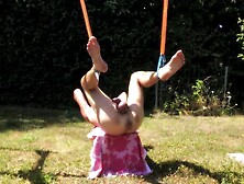 stripped pathetic white serf outdoor got enema show with brush homosexual booty clean willing for use, CMNM