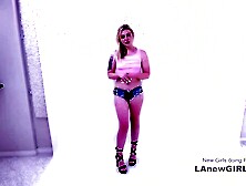 Sexy blonde babe gets sperm shot on her face in studio