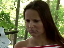 Outdoor Claudia Rossi has anal sex with a masked man