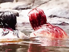 Lesbian girlfriends Aussie and Jenner are licking wet pussies outdoors