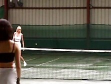 French honeys riding cock on the tennis court