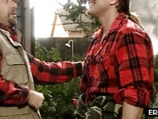 Lumberjack rides his bride