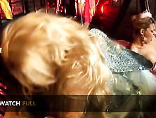 Blonde Mistress and Her Babes Get All Tight Holes Fucked Hard by a Masked Man with Huge Cock
