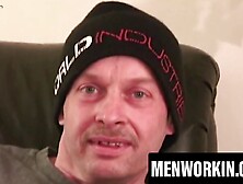 Older man enjoys wanking while we watch him