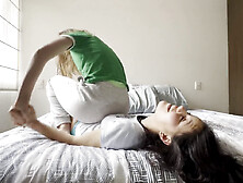 Women's grappling and footwork in a sexy tickling catfight