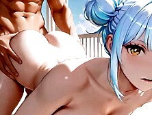 Watch this uncensored cartoon with a blue babe with double buns get wild in asea-view apartment