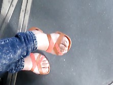 Teen With Beautiful Feet In The Tramway